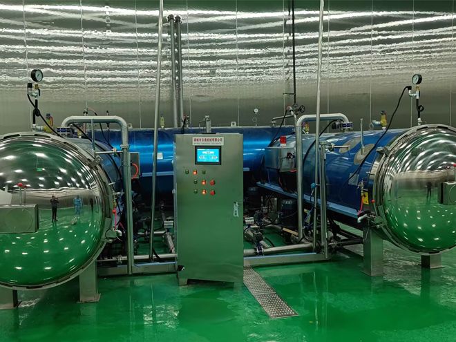 Fully Automatic 2 Retorts With 1 Hot Water Tank Connection Type Autoclave